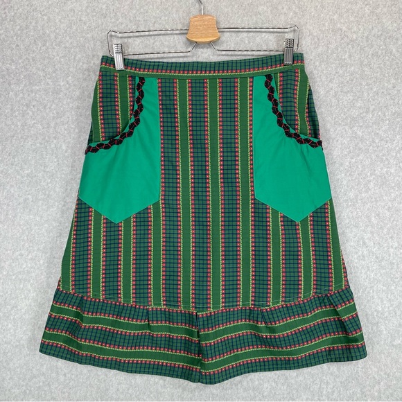 Vintage Apron Olive Green Striped Kelly-green pockets - Picture 3 of 12